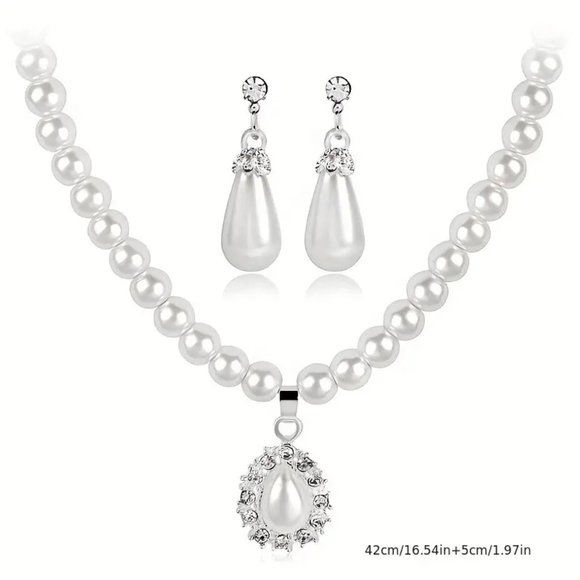 Vintage Stylish Faux Pearl Earrings & Necklace Set Jewelry - Picture 3 of 6